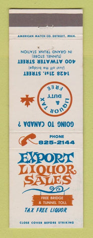 Matchbook Cover - Export Liquor Stores Detroit MI Duty Free