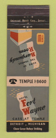 Matchbook Cover - Hotel Fort Wayne Detroit MI Burgundy Room WEAR