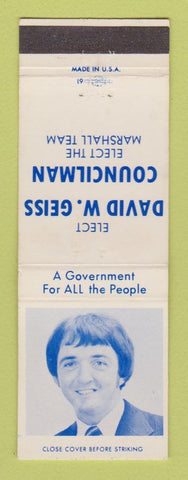 Matchbook Cover - David Geiss Concilman Election Marshall? MI?