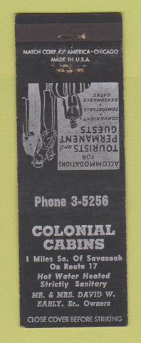 Matchbook Cover - Colonial Cabins Savannah GA