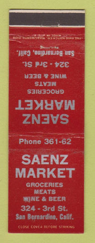 Matchbook Cover - Saenz Market Grocery San Bernardino CA