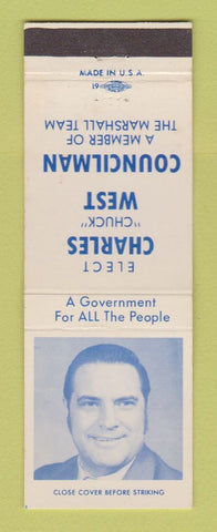 Matchbook Cover - Charles Chuck West Councilman Election Marshall? MI?