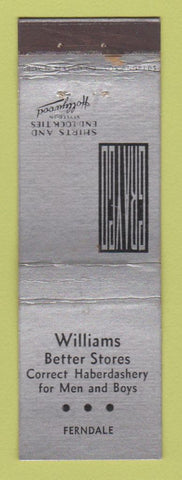 Matchbook Cover - Williams Ferndale CA Men's Clothes Grayco CROWN WEAR
