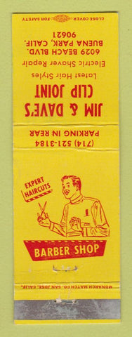 Matchbook Cover - Jim & Dave's Clip Joint Barber Shop Buena Park CA WEAR