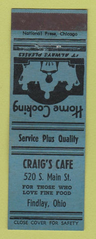 Matchbook Cover - Craig's Cafe Findlay OH