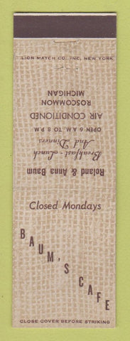Matchbook Cover - Baum's Cafe Roscommon MI