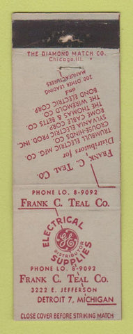 Matchbook Cover - GE Electrical Supply Frank Teal Detroit MI WEAR
