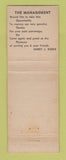 Matchbook Cover - Maple Motel Nashville TN WORN