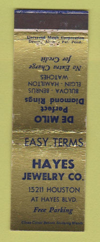 Matchbook Cover - Hayes Jewelry Detroit MI Bulova Benrus Elgin Watches