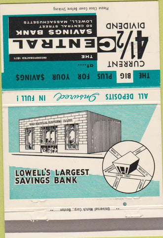 Matchbook Cover - Central Savings Book Lowell MA 40 Strike