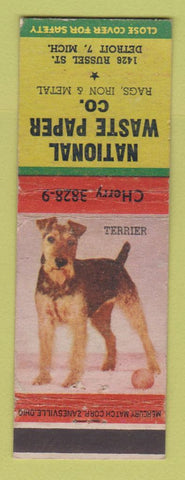 Matchbook Cover - National Waste Paper rags iron metal Detroit MI Terrier