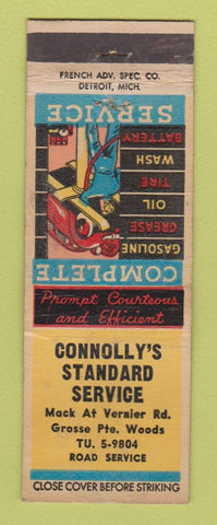 Matchbook Cover - Connolly's Standard oil gas Grosse Pointe Woods MI WORN