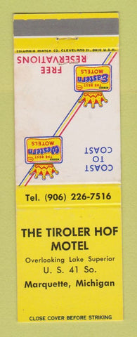 Matchbook Cover - Tiroler Hof Motel Marquette MI Best Western