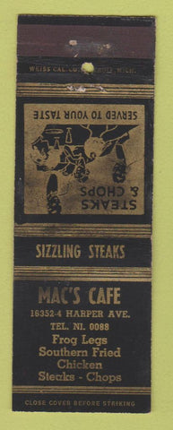 Matchbook Cover - Mac's Cafe Detroit MI