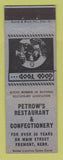 Matchbook Cover - Petrow's Restaurant Confectionery Fremont NE