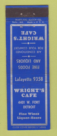 Matchbook Cover - Wright's Cafe Detroit MI