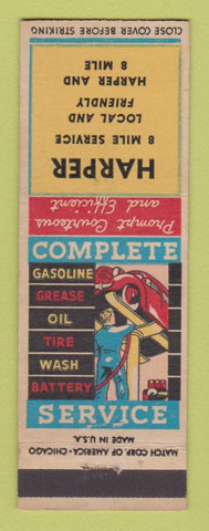 Matchbook Cover - Harper 8 Mile Service Sunoco oil gas Detroit MI