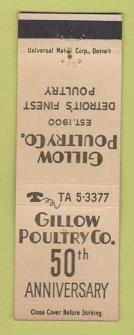Matchbook Cover - Gillow Poultry Detroit MI WORN