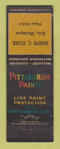 Matchbook Cover - Pittsburgh Paints Joseph Stark Erie MI WEAR