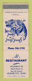 Matchbook Cover - Al's Restaurant Lenoir City TN WEAR