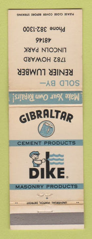 Matchbook Cover - Gibraltar Cement Products Renier Lumber Lincoln Park MI WEAR