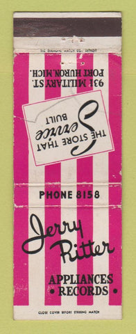 Matchbook Cover - Jerry Ritter Appliances Records Port Huron MI WORN