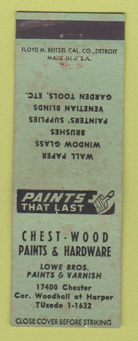Matchbook Cover - Chest Wood Paints Hardware Lowe Bros Detroit?