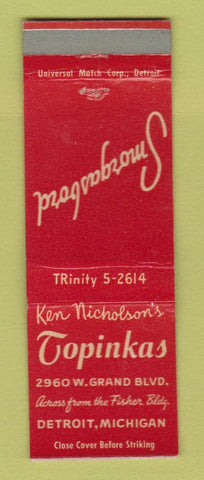 Matchbook Cover - Ken Nicholson's Topinkas Detroit MI WEAR