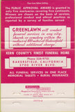Matchbook Cover - Greenlawn Mortuary Cemetery Bakersfield CA 40 Strike