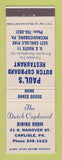 Matchbook Cover Paul's Dutch Cupboard Restuarant Carlisle PA Mechanicsburg WEAR