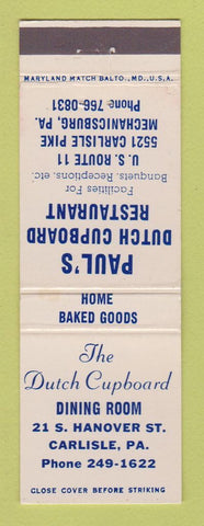 Matchbook Cover Paul's Dutch Cupboard Restuarant Carlisle PA Mechanicsburg WEAR
