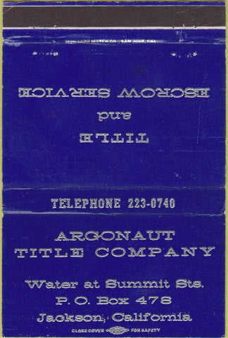 Matchbook Cover - Argonaut Title Company Jackson CA 40 Strike