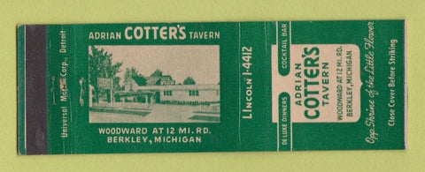 Matchbook Cover - Adrian Cotter's Tavern Berkley MI WEAR