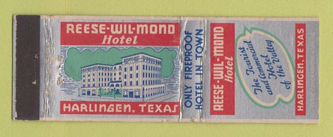 Matchbook Cover - Reese Wil Mond Hotel Harlingen TX WEAR