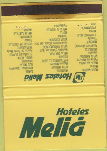 Matchbook Cover - Hoteles Melia Madrid Spain 40 Strike