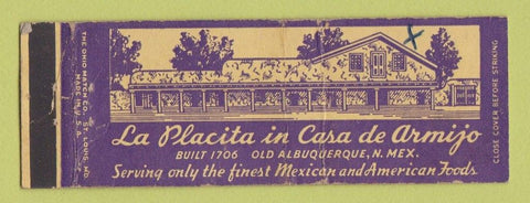Matchbook Cover - La Placita in Casa de Armijo Albuquerque NM WEAR Full Length