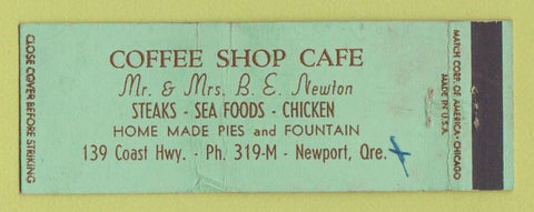Matchbook Cover - Coffee Shop Cafe Newport OR WORN Full Length