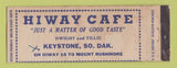 Matchbook Cover - Hiway Cafe Keystone SD WRITING WEAR