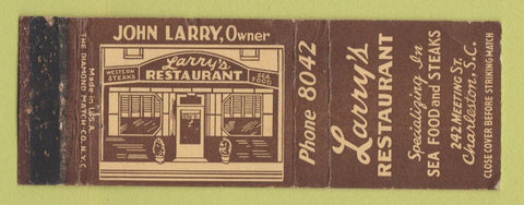 Matchbook Cover - Larry's Restaurant Charleston SC WORN