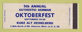 Matchbook Cover - Oktoberfest Kurz Alt Heidelberg Mount Clemens MI