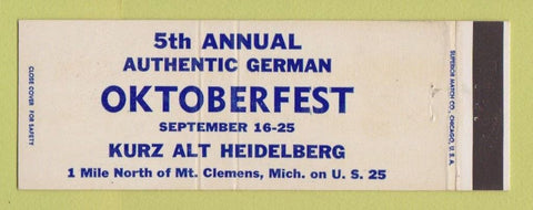 Matchbook Cover - Oktoberfest Kurz Alt Heidelberg Mount Clemens MI