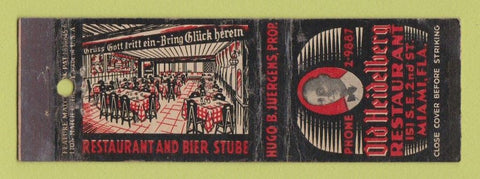 Matchbook Cover - Old Heidelberg Restaurant Miami FL feature WEAR