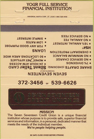 Matchbook Cover - 717 Credit Union Vienna  OH 40 Strike