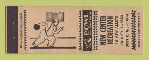 Matchbook Cover - New Center Recreation Bowling Detroit?