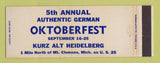 Matchbook Cover - Oktoberfest Kurz Alt Heidelberg Mount Clemens MI