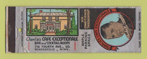 Matchbook Cover - Charlie's Cafe Excepionale Minneapolis MN WEAR