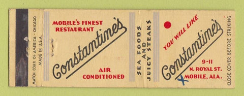 Matchbook Cover - Constantine's Restaurant Mobile AL WRITING