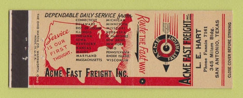 Matchbook Cover - Acme Fast Freight trucking San Antonio TX LE Hart