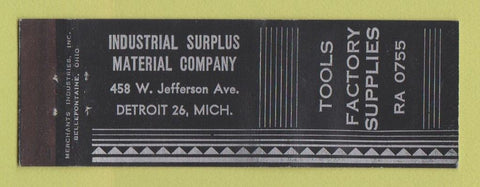 Matchbook Cover - Tools Factory Supplies Detroit MI