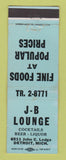 Matchbook Cover - JB Lounge Restaurant Detroit MI WEAR